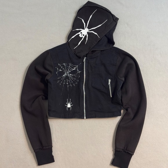 Heartless Spider Web Cropped Zip Up Hoodie Women's Small - Picture 1 of 8